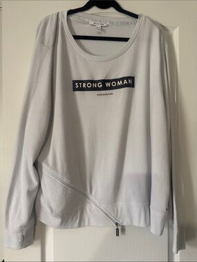 Peace Love World Strong Woman White Sweatshirt with Zipper Detail Size 3X